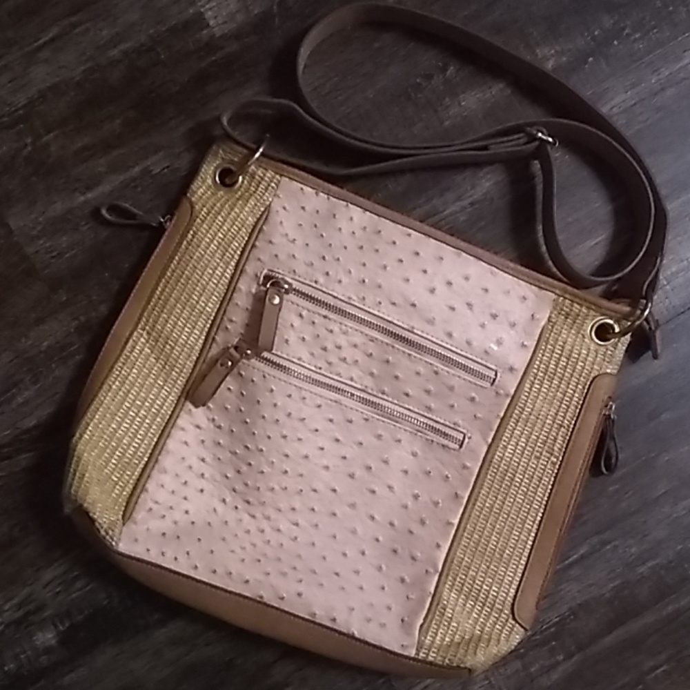 Bueno Pink Faux Ostrich Skin Cross Body Bag